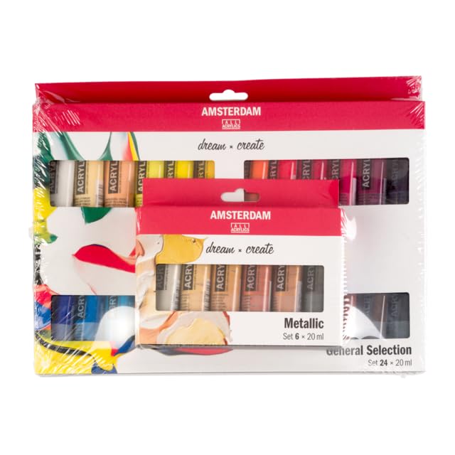 ROYAL TALENS Amsterdam Standard Series Acrylfarben Set 24 x 20 ml + Metallicfarben Set 6 x 20 ml