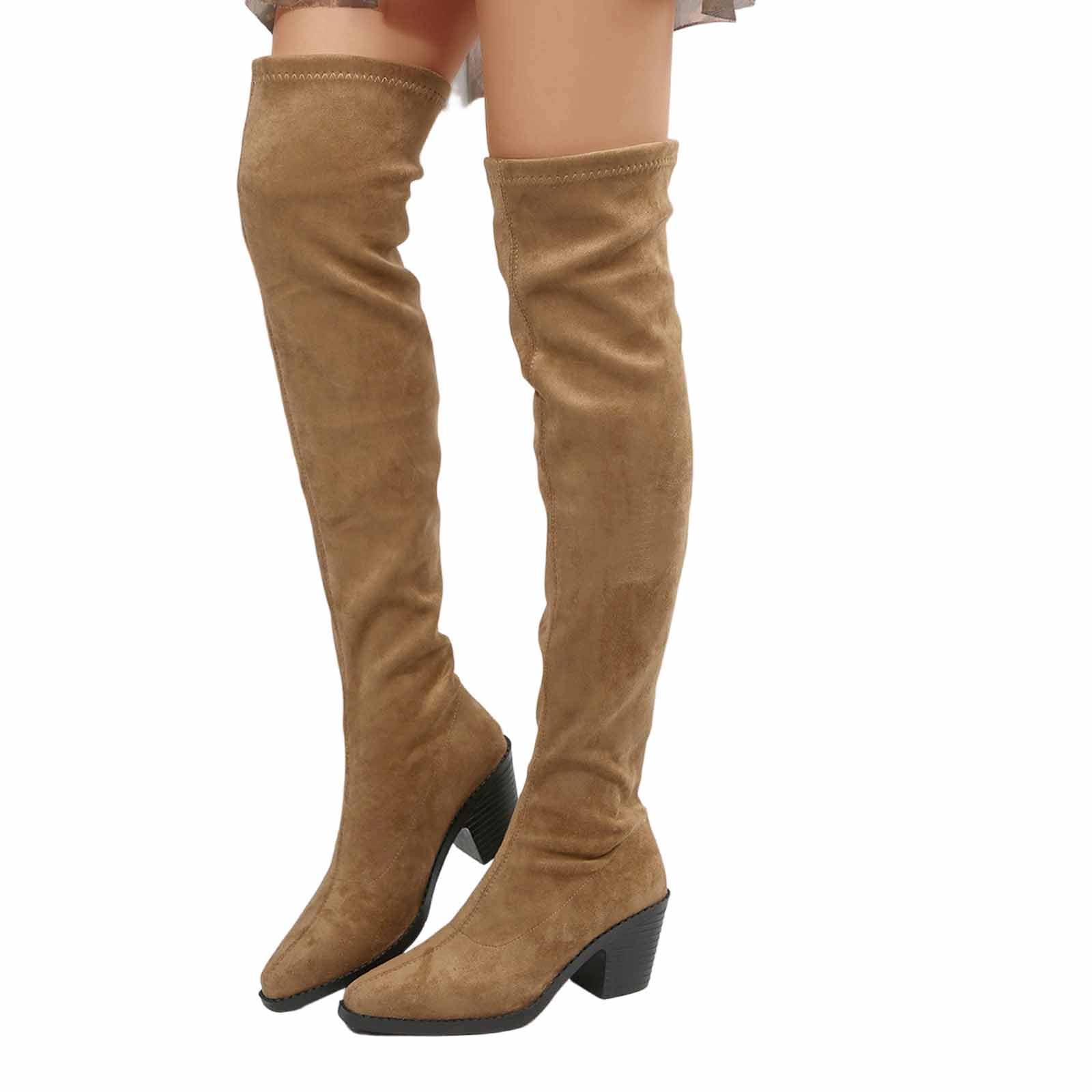 Botas de Invierno Mujer Botines Altos hasta la Rodilla, elásticos, con tacón, fáciles de Poner, cómodos, Bonitos y versátiles para Uso Diario. Soporte para el tobillomujeres y niñas.