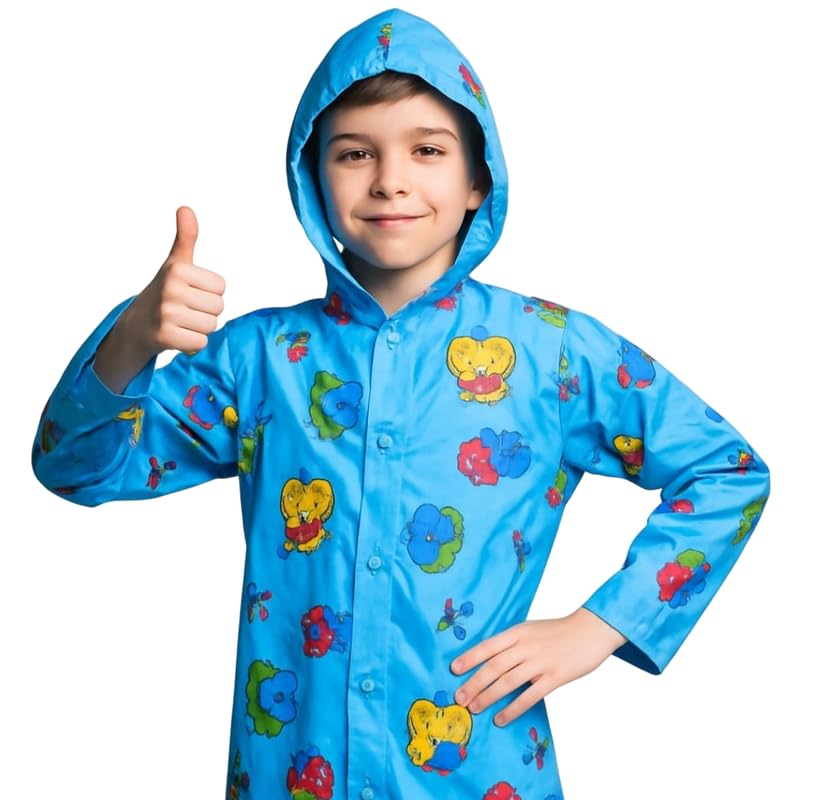Devil Boys Waterproof Raincoat – Dark Blue with Cartoon Robot Design, Full Sleeve, Lightweight Hooded Jacket (6-7 Years) - Image 3 thumbnail