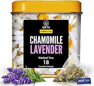 BLUE TEA - Chamomile Lavender Tea - 18 Tea Bags || CALMNESS TEA || Caffeine Free - Herbal Tea - Blend of Chamomile Tea & Lavender Flower | Eco- Conscious Packaging |