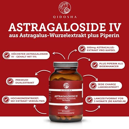 QIDOSHA® Astragaloside IV aus Astragalus-Wurzelextrakt plus Piperin, höchster Astragalosid IV Gehalt, 90 Kapseln im Apothekerglas, deutsche Fertigung, jede Charge laborgeprüft – Bild 5