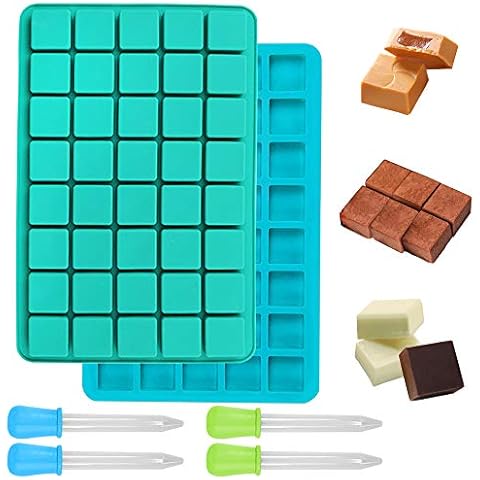 2 Pack 40-Cavity Chocolate Moulds with 4 Droppers, FineGood Chocolate Bar Moulds Square Silicone Sweet Molds Ice Cube Tray Cover