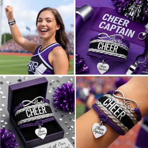 Image of Sportybella Cheer Captain Charm Bracelet- Girls Captain Cheerleading Bracelet- Cheer Jewelry for Cheerleader