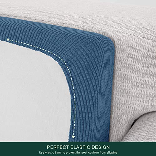 Image of CHUN YI Stretch Couch Cushion Cover, Fitted Loveseat Sofa Chair Seat Slipcover Furniture Protector, Checks Spandex Jacquard Fabric(3,Denim Blue), 3