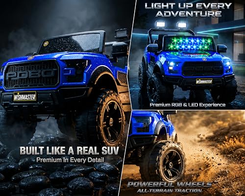Image of Wishmaster 4x4 Electric Ride-On EV Car for Kids | 12V Battery Powered SUV Jeep with Remote Control, Manual Drive Mode, LED Lights & Suspension | Off-Road Toy Car for Boys & Girls Aged 2-8 Years