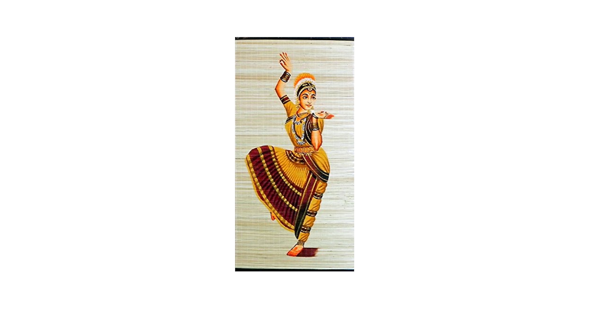 そろそろ残り少なく(u_u)【インド布絵】「BHARAT NATYAM」／送料込 DollsofIndia Bharatnatyam Dancer - Painting on Bamboo