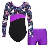 Nyeemya Maillot de Ballet Danza para Niñas Leotardo Gimnasia Rítmica Manga Larga con Pantalones Cortos Deportivo Jumpsuit Body Disfraz Bailarina 3-14 Años B estrella pegaso 11-12 años