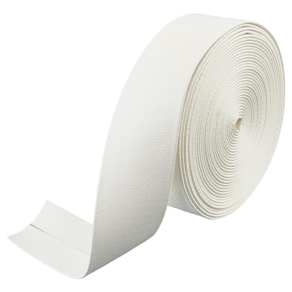 GORGECRAFT 5m x 30mm White Foldover Leather Strips Flat Leather Cord PU Edge Trimming 1mm Thick Faux Lambskin Grain Leatherette Straps Strings Thread