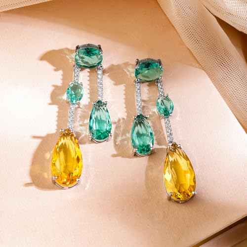 Image of Rubans Rhodium-Plated Emerald Green & Yellow Crystal Cubic Zirconia Studded Necklace Set