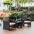 Nestl Wicker Patio Furniture Set - 3 Piece Bistro Table and Chairs Set of 2, Front Porch Furniture Set, Patio Chairs Set of 2, Outdoor Patio Set, Patio Conversation Sets (Brown/Beige)