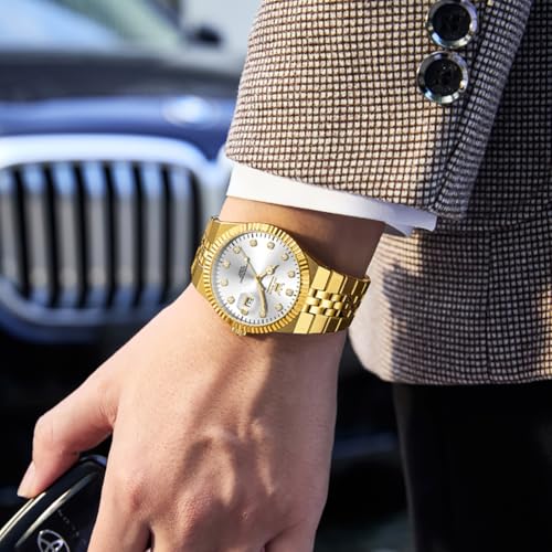 Image of OLEVS Mens Watches Luxury Diamond Calendar Stainless Steel Male Watches Business Dress Waterproof Luminous Fashion Watch for Men