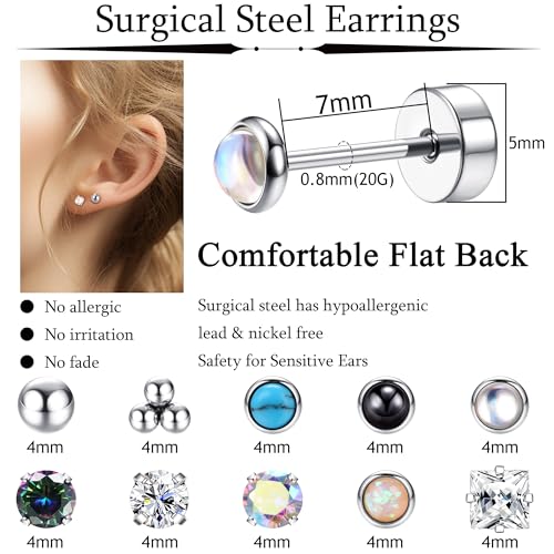 Jstyle Hypoallergenic Flat Back Earrings for Women Men Flatback Stud Earrings Surgical Steel 20G Cartilage Earring Hoop 8/10/12MM Tragus Piercing Jewelry4