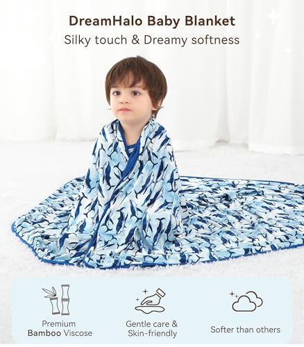Image of Premium Baby Blankets, Soft Viscose from Bamboo Blanket for Boys and Girls, Nursery Crib Bedding Quilt for Newborn and Toddler, Cooling for Hot Sleepers 50'' x 50'' Shark