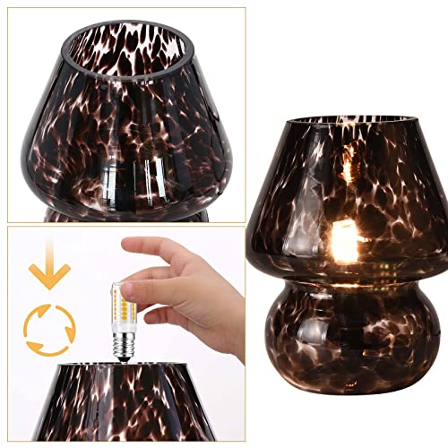 Kunjoulam Modern Mushroom Table Lamp, Mini Glass Led Bedside Decor Light, Nightstand Night Light With E12 Bulb For Ambient, Bedroom, Girl Gift,Kids Black #TOP2