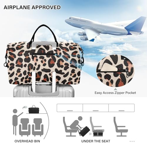 Classic Leopard Print Travel Duffel Bag, Shoulder Weekender Overnight Bags - Large Gym Bag with Wet Pocket4