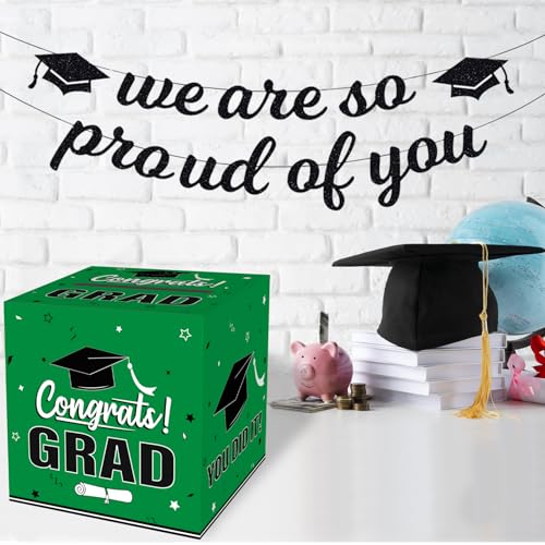Image of Graduation Card Box 2026, Green Foldable Cardboard Card Box for Party, 2026 Graduation Party Decorations, Green Graduation box