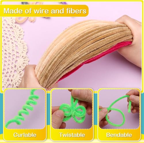 Image of 100Pc Pipe Cleaners Craft Set | Chenille Stem Fuzzy Sticks DIY Craft Supplies for Art Projects Activities, Decorations, Flower Making, Modeling & Sculpting (Beige)