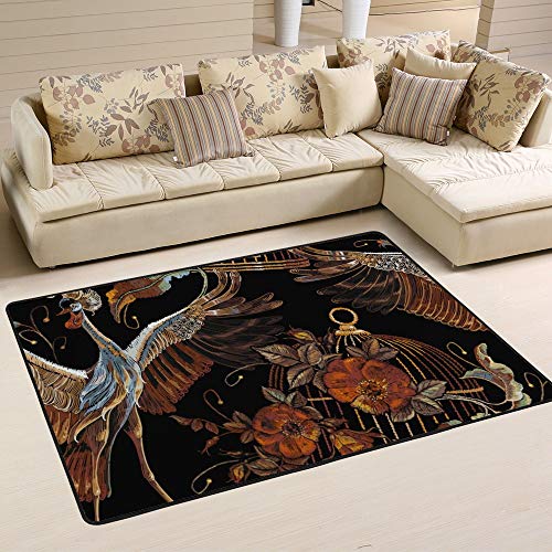 Tapis de grue salon 60 x 39 inch Ruchen tapis oiseaux roses moderne - 2