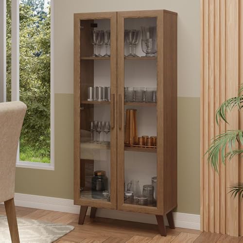 Cristaleira 70 cm 2 Portas de Vidro com Pés Trapézio Rustic/marrom Madesa