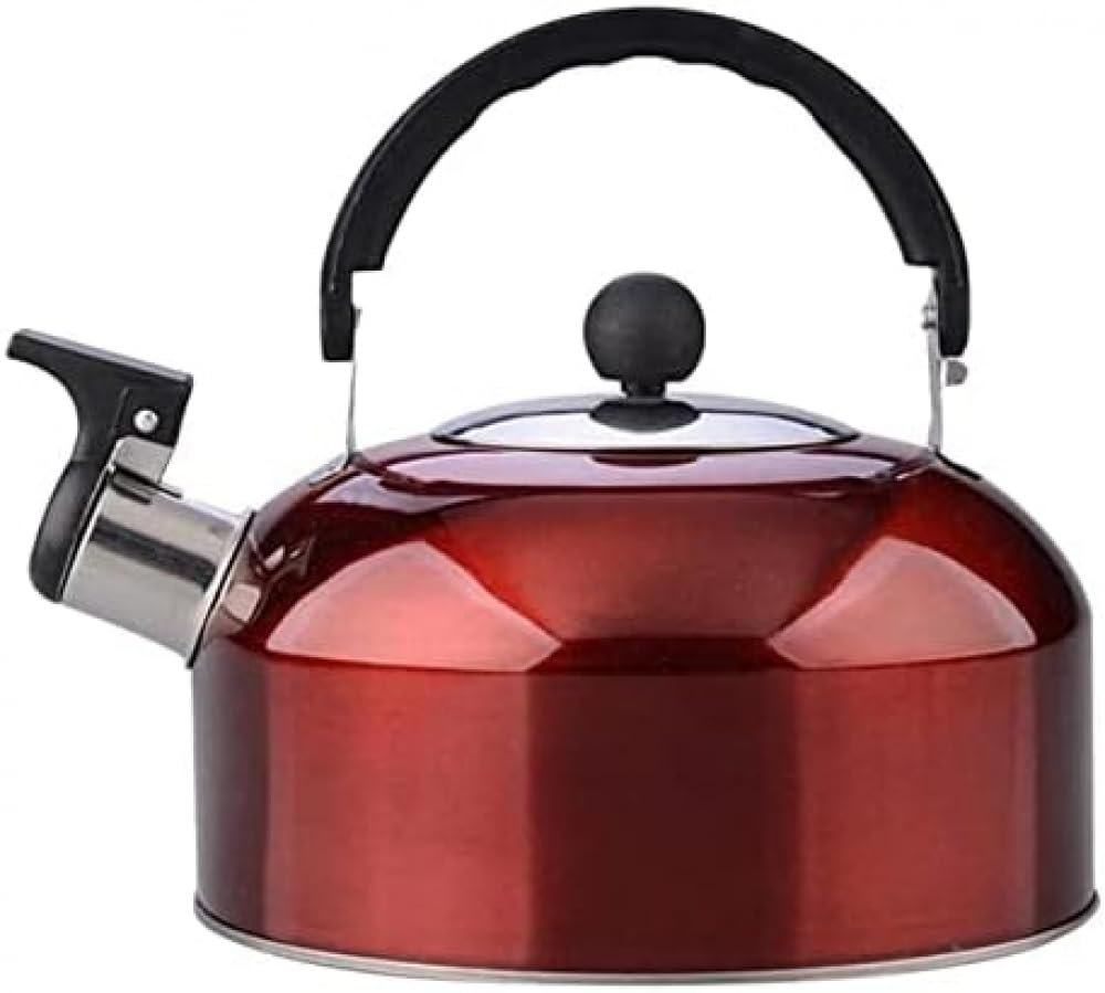 Kettle Stovetop Whistling Tea Kettle 3L Stainless Steel Whistling Kettle With Handle Large Capacity Tea Kettle Simple Solid Color Water Kettle Tea Kettle Stovetop Teapot-Red||18.5 * 19cm