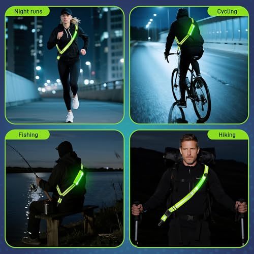 Starvortex Leuchtband Joggen mit Reflektoren Gürtel, Hochsichtbare Nacht Sicherheitslicht Laufgürtel, LED Lauflicht mit 2er Reflektierende Sicherheits Armband, Wiederaufladbare Verstellbarer Lauflicht