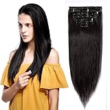 100% Real Remy Clip in Human Hair Extensions #1B Natural Black 16-22inch Grade AAAAA Natural Hair Full Head Standard Weft 8 Pieces 18 Clips Long Straight for Women Fashion 18