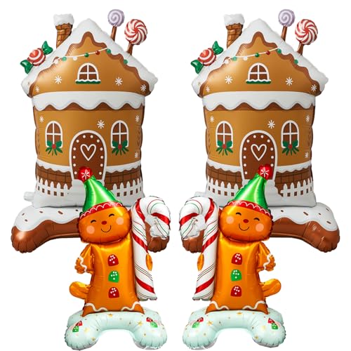 Soulchen 4 Pack Christmas Giant Self Standing Gingerbread Foil Balloon 4 ft