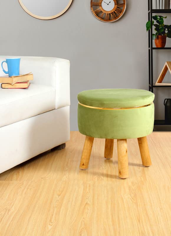 Image of Premium Velvet Round Ottoman Stool Cover - Stretch Ottoman Slipcover for Vanity & Footstool - Washable, East to Remove & Fits in 16-Inch Diameter, 8 Inch Box Height, Light Green