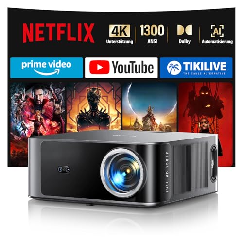 Beamer 4K【Offizielles Netflix & Dolby Audio】 Toptro 1200 ANSI Smart Beamer Heimkino, 1080P Full HD Video Projektor mit Zwei-Wege Bluetooth WiFi, KI-Autofokus & Trapezkorrektur...