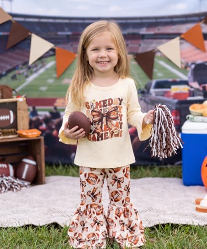 Image of Unique Baby 2 Piece Girls Double Bell Bottom Leggings Outfit with Long Sleeved Shirt Kid and Toddler Clothes Set