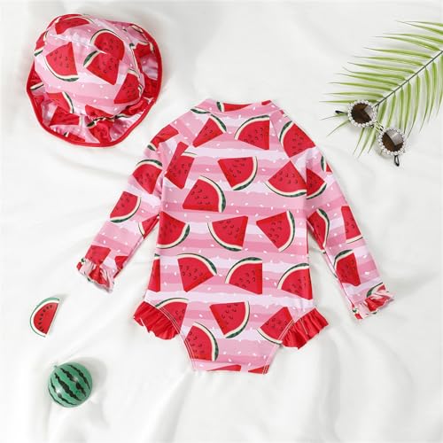 puseky Baby Girls One Piece Swimsuit Zip Rash Guard with Hat Set Swimwear Ruffled Cute Newborn Baby Girl Bathing Suit3