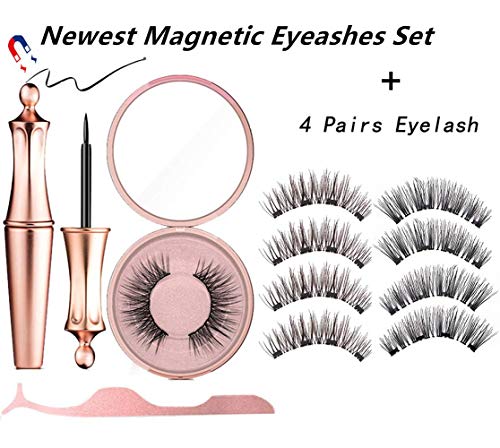 Petansy Magnetic False Eyelash Set Waterproof Long Lasting Magnetic Eyeliner Natural Ultra Thin Reusable False Eyelashes Kit (C)
