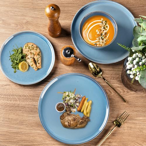 Image of GBHOME Ceramic Dinnerware Sets for 4, 12 Pieces Stoneware Plates and Bowls Sets, Reactive Glaze Dishes -Scratch Resistant, Dishwasher&Microwave Safe-Alaskan Blue