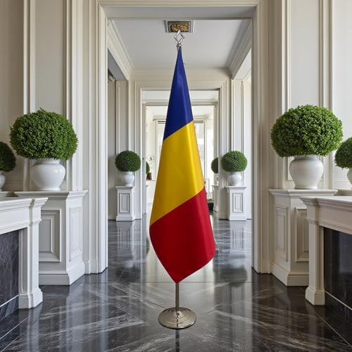 Drapeau Roumanie avec mât et pied pour administration et université