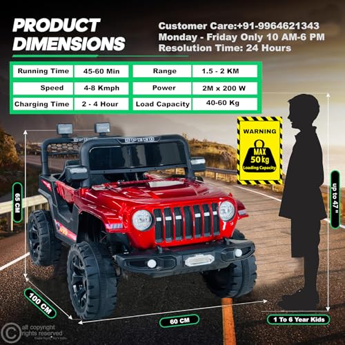 Image of Driving EV Cars for 1, 2, 3, 4, 5, 6 Years | Remote + Steering + Mobile App Control | Kids Jeeps (Entery Level Jeeps [2-6 Years]- Thar, Red)