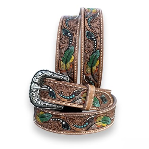 DANIEL'S ARTPLANET Men's Western Belt 1.5” Wide Full Grain One Piece Leather Tooled Belt with Buckle Handmade Engraved