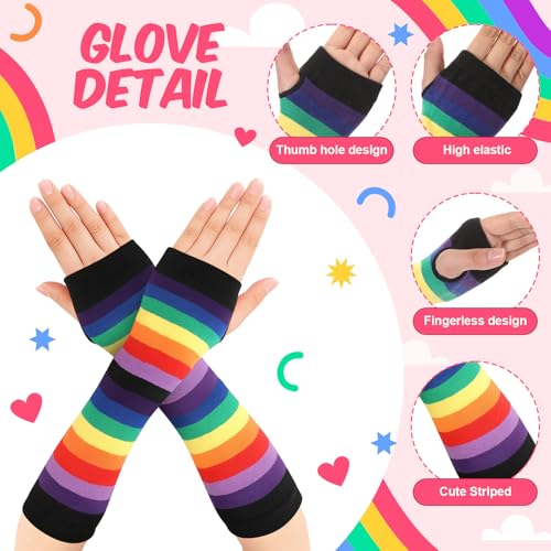 Image of Geyoga Striped Arm Leg Warmers Set Fingerless Gloves