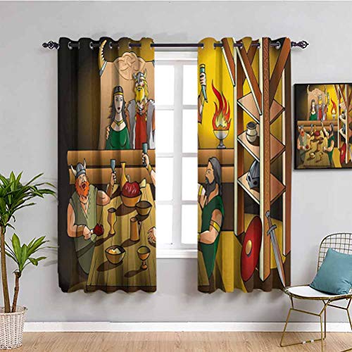 Cartoon-Vorhänge, schalldicht, für Schlafzimmer, König und Königin mit tapferen Kriegern, antikes Skandinavien, mittelalterlich, historisch,