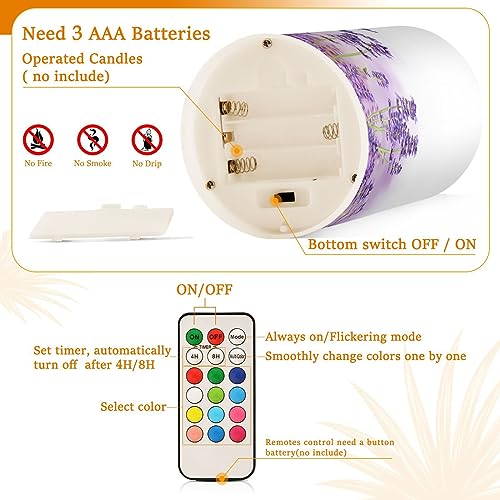 Image of YETTASBIN Purple Lavender Flameless Candles with Remote Control and Timer, Adjustable Brightness Long Lasting Battery Operated LED Pillar Candles for Indoor Outdoor Party Holiday Home Decor, 2 Pack