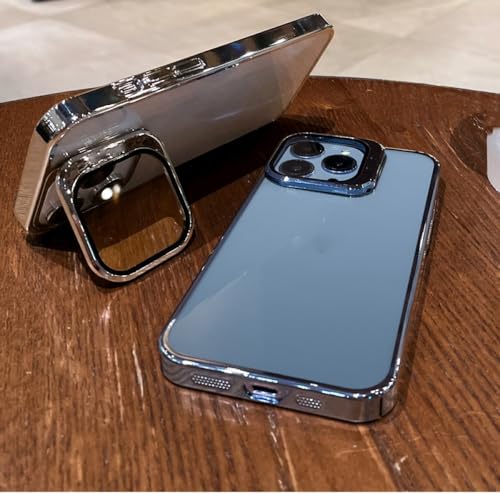 Coque de protection d'objectif iPhone 15 Pro Max transparente avec support antichoc bleu - 5