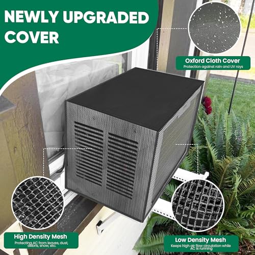 Image of Window Air Conditioner Covers Outside: Mesh Cover for U-Shaped Air Conditioner 8000BTU-12000BTU, Anti-Leaf, Dustproof, Windproof, Waterproof, Outside Window AC Protection Cover, Black