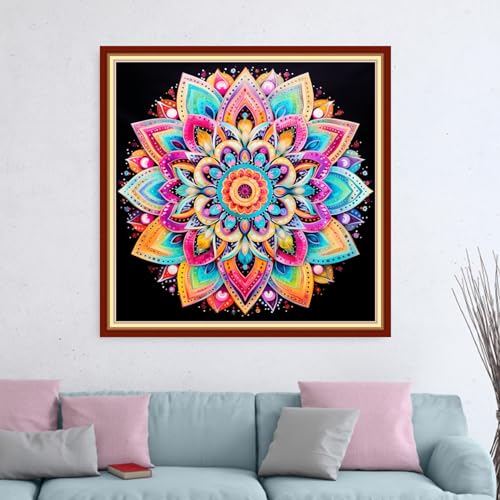 Image of Dimensean Stamped Cross Stitch Kits Full Range of Embroidery Patterns Starter Kits for Beginners Adult DIY Cross Stitches Needlepoint Kits 11CT-Colorful Mandala 18x18 inch