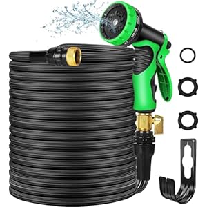 100ft Expandable Garden Hose: Garden Hose Leak-Proof with 10 Function Spray Nozzle, No Kink Flexible Water Hose, 3/4 Solid Brass Connectors,50 Layers Nano Rubber – Lightweight Expanding Hose