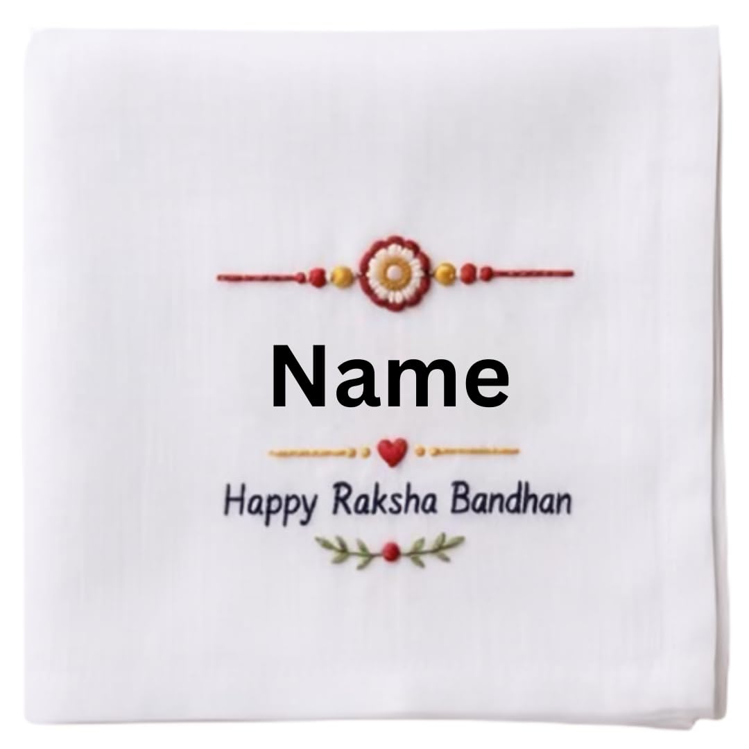 Personalized Raksha Bandhan Handkerchief with Name | Custom Embroidered Cotton Hanky | Happy Rakhi Gift for Brother, Bhai | Soft Reusable White Handkerchief-picture-46