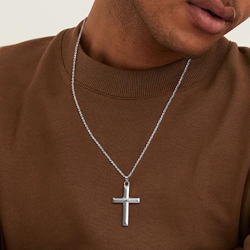 MILACOLATO Solid 925 Sterling Silver Cross Necklace for Men Women 1.5mm 2mm Durable Sterling Silver Chain with Cross Pendant for Men Silver Cross Crucifix Necklaces Jewelry 16-24 Inches (Wheat Chain/Rolo Chain/Rope Chain)2