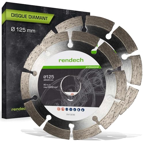rendech® Disque diamant 125 mm professionnel pour Béton, Pierre, Brique etc. - Disques à tronçonner diamantés haute performance | Lot de 2