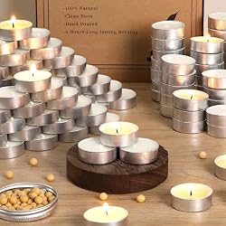 50 Pcs Soy Wax Tealight Candles,100% Natural- 4 Hours White Soy Tea Lights Candle, Paraffin-Free/Unscented Small Tea Candles for Party, Home, Wedding, Emergency