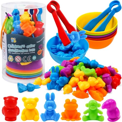 Image of Counting Zoo Game Color Sorting Toys with Bowls Montessori STEM Sensory Training Early Educational Preschool Learning Toy Gift for Toddlers Kids Ages 3 4 5 6 (Zoo)