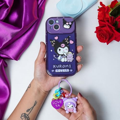 Image of Peeperly Back Cover Case for iPhone 14 Pro Max Scratch Resistant Anti-Slip TPU Shockproof Protective Durable Cartoon Kuromi Flip Mirror Case for Girls & Women(Purple)