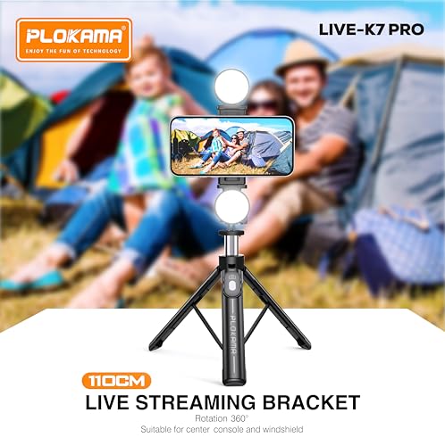 PLOKAMA Live K7 Pro Flexible Tripod and Selfie Stick, 110 cm Maximum Height, Dual LED Lighting, Universal Smartphone Compatible, Content Creator Kit